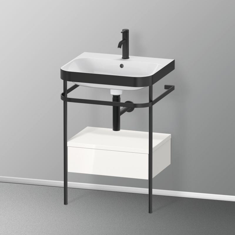 Duravit Happy D.2 Plus Umywalka meblowa c-bonded z konsolą 57,5x85 cm z 1 otworem na baterię czarny mat/biały HP4740O2222