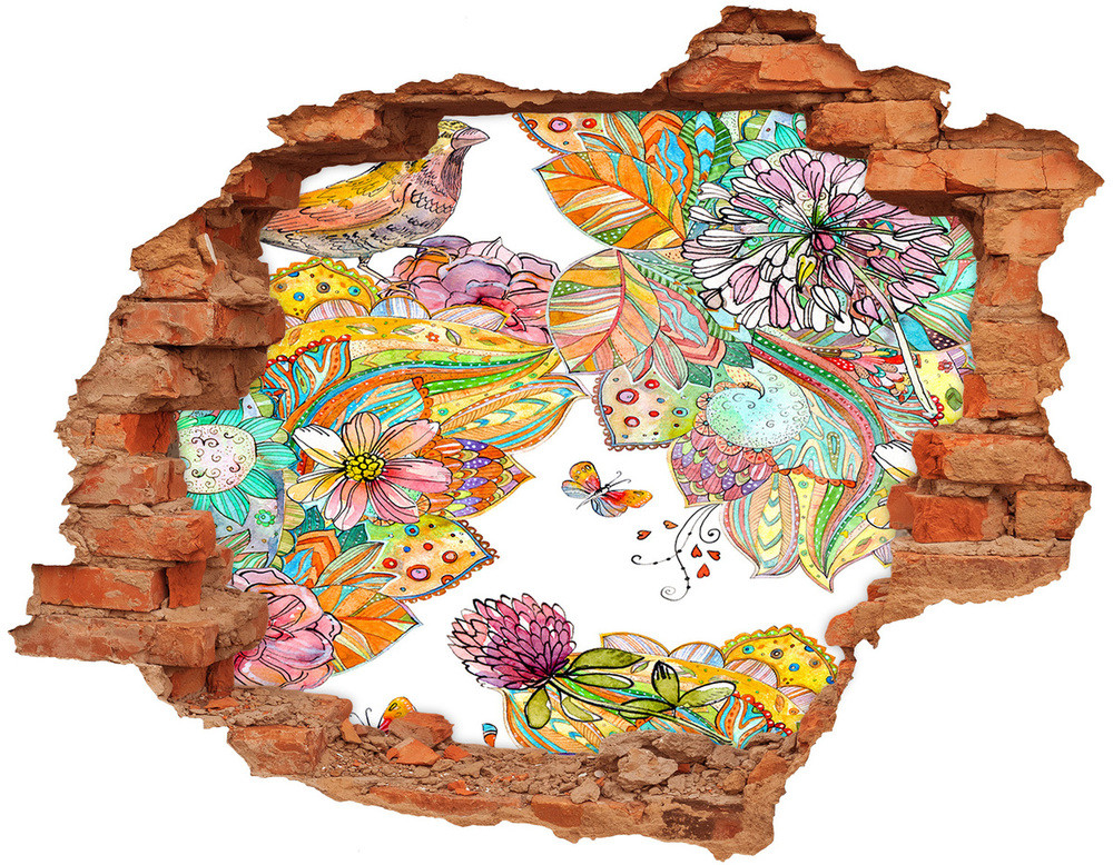 Wallmuralia.pl Dziura 3d fototapeta naklejka Ptak i ornamenty