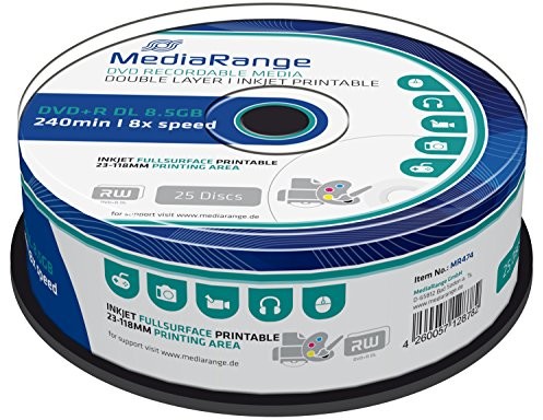 MediaRange MR474 Cake inkjet półfabrykaty fullsurface PRIN Tab DVD + R (8 X Speed, 25-ER wrzeciona) 4260057128782