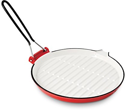 Home okrągłe patelnia do grillowania z ramką ze Email, żeliwo, biały/czerwony, 25 cm 8003512481918