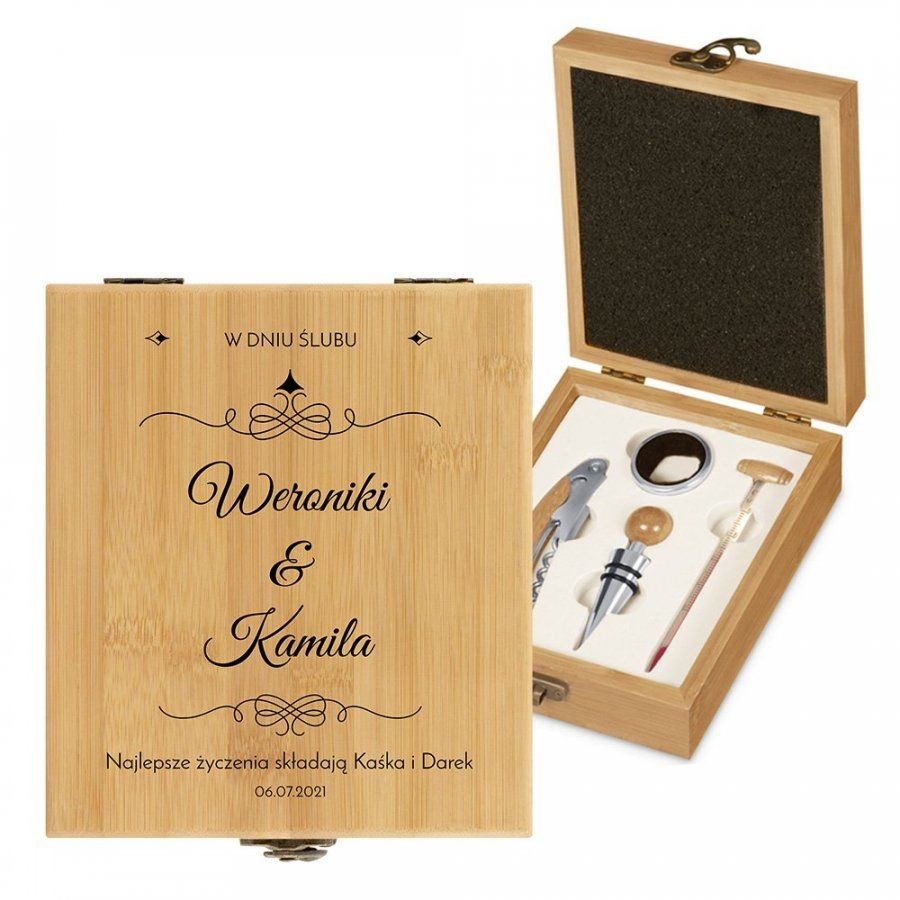 Murrano Personalizowany Zestaw Akcesoriów Do Wina Na Ślub ZDW1-007