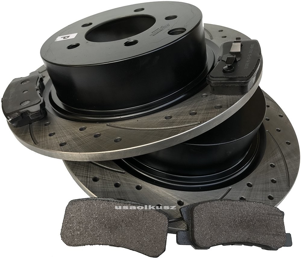 Tylne klocki + WIERCONE tarcze hamulcowe 302mm BLACK Chrysler 200 2014 0939S+PMD868