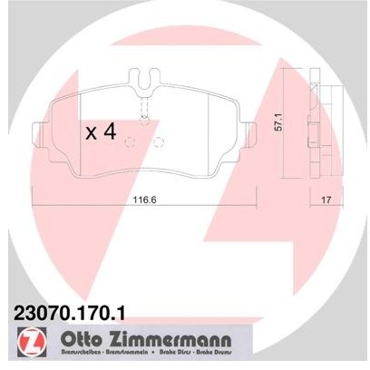 ZIMMERMANN Zestaw klocków hamulcowych, hamulce tarczowe 23070.170.1