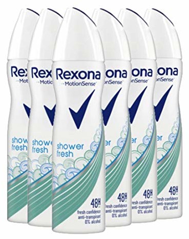Rexona Shower Fresh dezodorant damski, 6 sztuk, antyperspirant, długo utrzymująca się świeżość przez 48 godzin (6 x 150 ml)