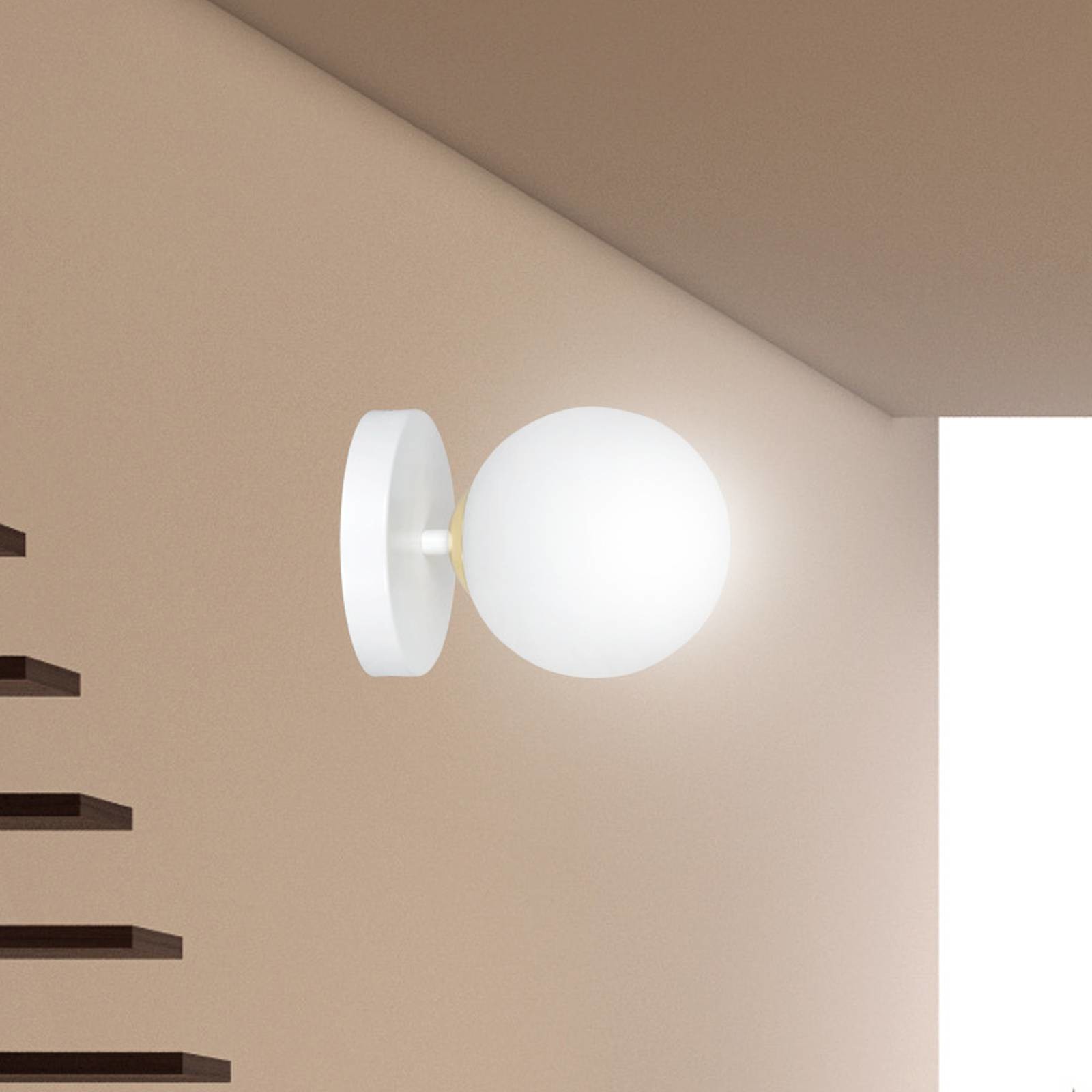 EULUNA Kinkiet Kiba biały/złoty szklany kulisty klosz