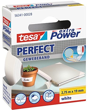 TESA extra Power Perfect tkaninowa taśma klejąca do majsterkowania samoprzylepna taśma wzmacniana tkaniną szeroka gama zastosowań 2,75 m x 19 mm, biały 56341-00028-03