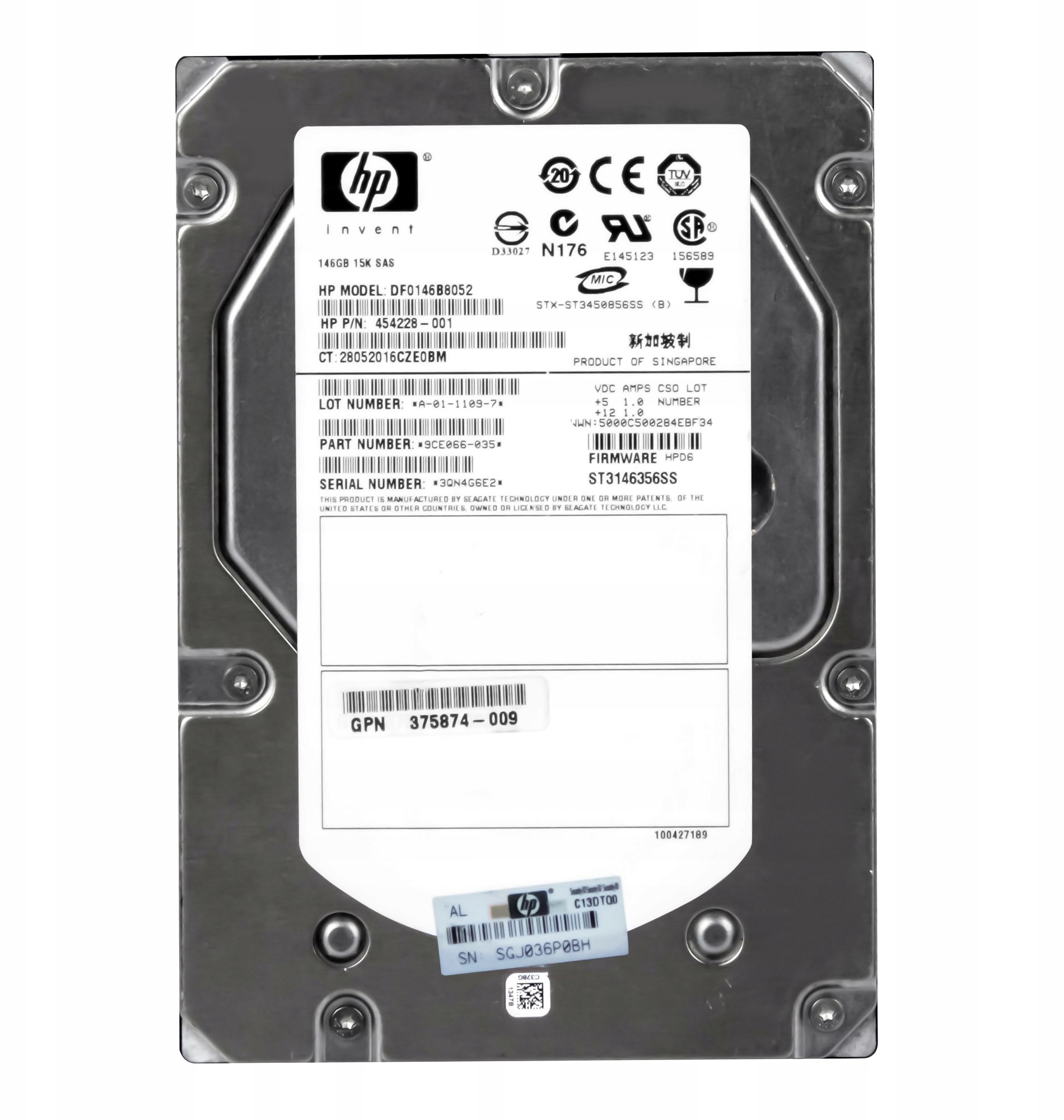 HP 454228-001 146GB 15K 16MB Sas 3.5'' DF0146B8052