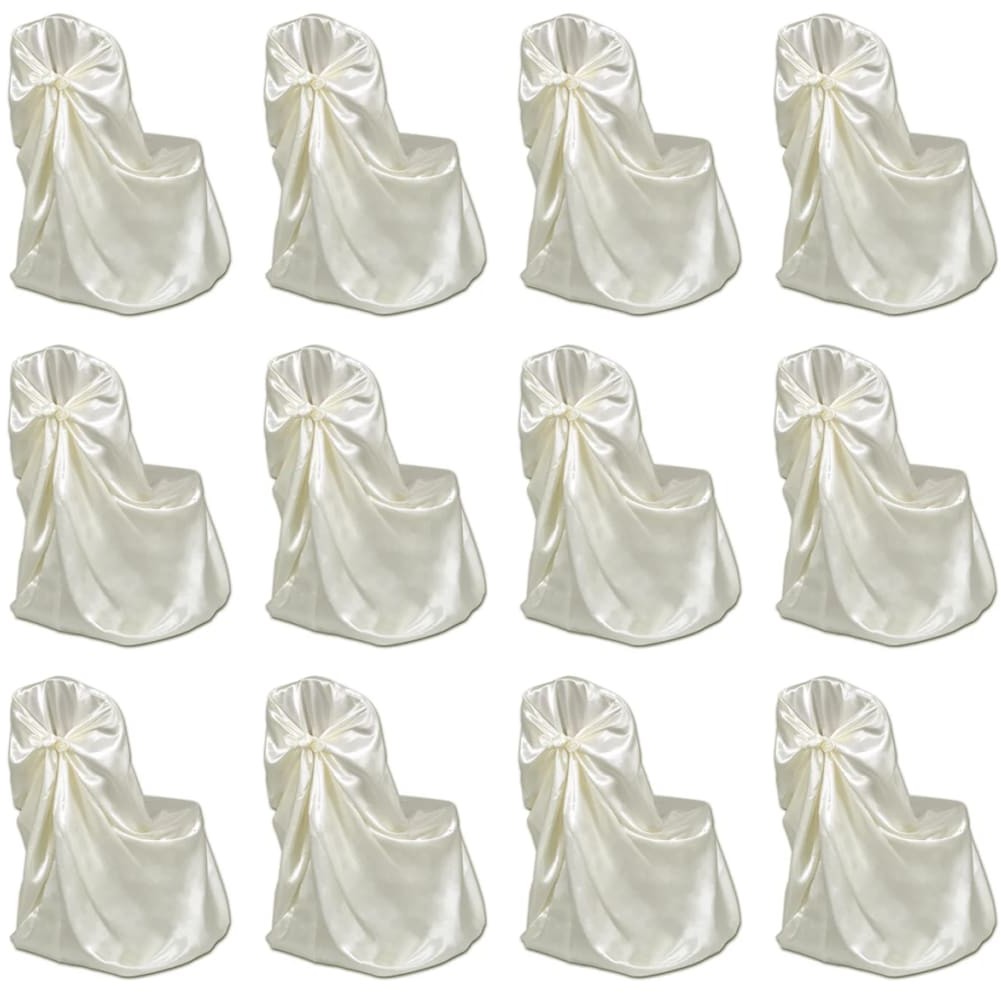 vidaXL Pokrowce na krzesła weselne, 12 szt., kremowe