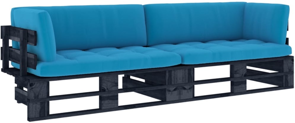 vidaXL Sofa 2-osobowa z palet, z poduszkami, czarna, drewno sosnowe