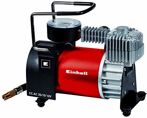 Einhell Einhell Kompresor samochodowy CC-AC 35/10 12 V, 0-10 bar, wskaźnik przepływu 35 litrów na minutę, podłączenie za pomocą zapalniczki samochodowej z 4 dodatkowymi adapterami 2072121