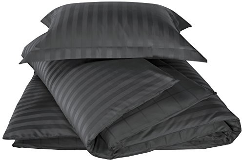 De Witte Lietaer Pościel de Witte lietaer zygo Ebony poszewka na kołdrę + 1 poszewka na poduszkę z ciemnoszarym kierownicy czesana bawełna 140 x 220 cm Parure Zygo Ebony/Gris foncé 140