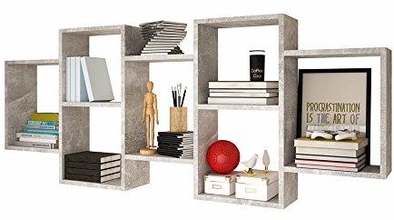 Selsey Kassi  regał ścienny/regał wiszący/regał na książki z 7 półkami o wyglądzie betonu 160,5x65 cm 5903025107073