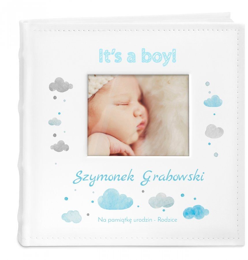NA Murrano Album mały z oknem nadruk dedykacja dla chłopca narodziny u ALB-SO-WH-UV-024