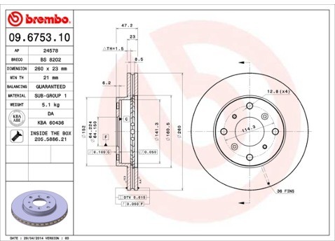 BREMBO Tarcza hamulcowa 09.6753.10