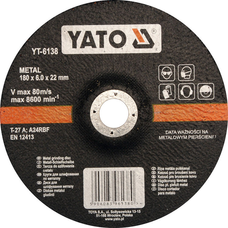 Yato Tarcza wypukła do szlifowania metalu 180x6.0mm YT-6138