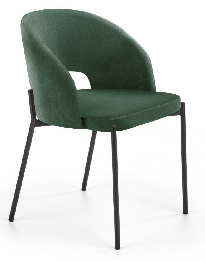 Halmar Krzesło tapicerowane z podłokietnikami velvet ciemny zielony K455 na czarnych nogach