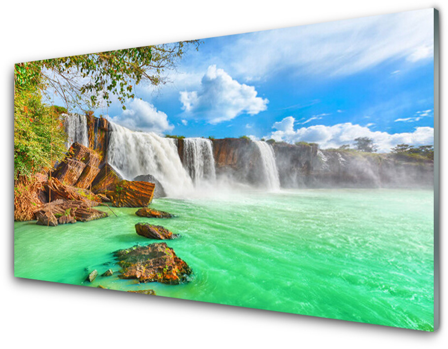 Tulup.pl Panel Szklany Wodospad Jezioro Krajobraz 100x50cm