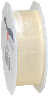 Unbekannt Organza Sheer kremowy 25 MM X 25 m na rolce, prezent Sheer kremowy, tasiemka ślubu kremowy, tasiemka na ślub organza kremowy, taśma z organzy 25 MM kremowy 6012525-004