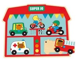 Djeco Drewniana układanka muzyczna - pojazdy (motor, auto, rower, karetka, straż pożarna), DJ01709 DJ01709