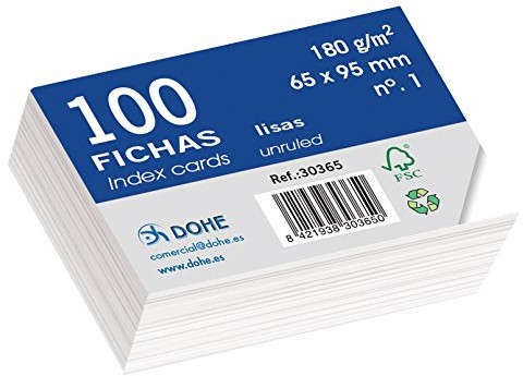 DOHE dohe 30365 fiszek nr 1 kart, bez linii, 100, kolor biały, 180 G, 65 X 95 MM 30365