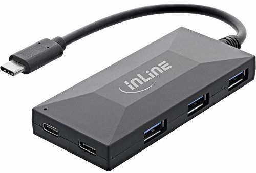 InLine Hub USB 3.2 Gen 1 OTG, USB typu C do 3 portów typu A i 2 porty typu C, z zasilaczem 3A, czarny 35398