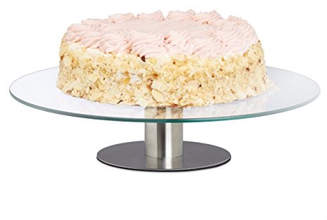 Relaxdays obrotowy talerz na tort z podstawą, szklany blat do dekoracji, patera na tort do ciasta,  30 cm, przezroczysty 10022287