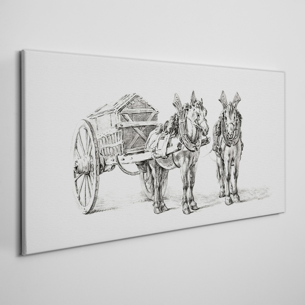 PL Coloray Obraz Canvas Rysunek Zwierzęta Konie Powóz 120x60cm