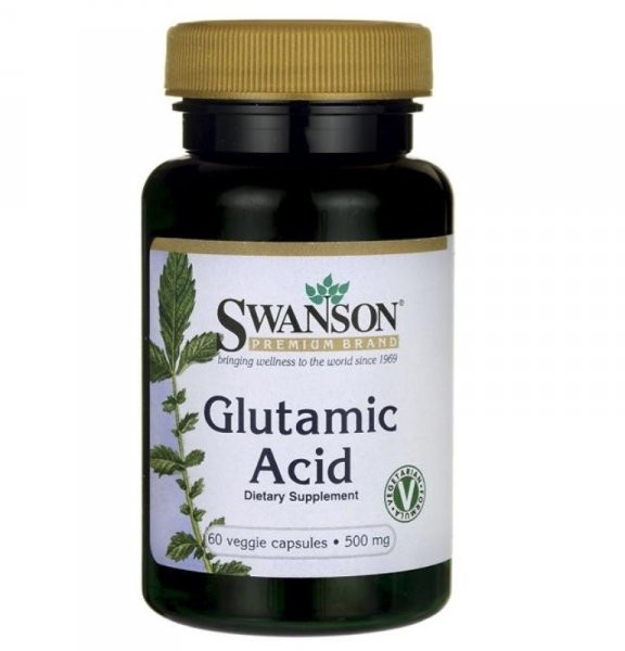 SWANSON Glutamic Acid (kwas L-Glutaminowy) 500mg 60 kaps. wege. SW372