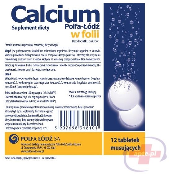 Polfa Łódź Calcium Łódź x12 tabletek musujących