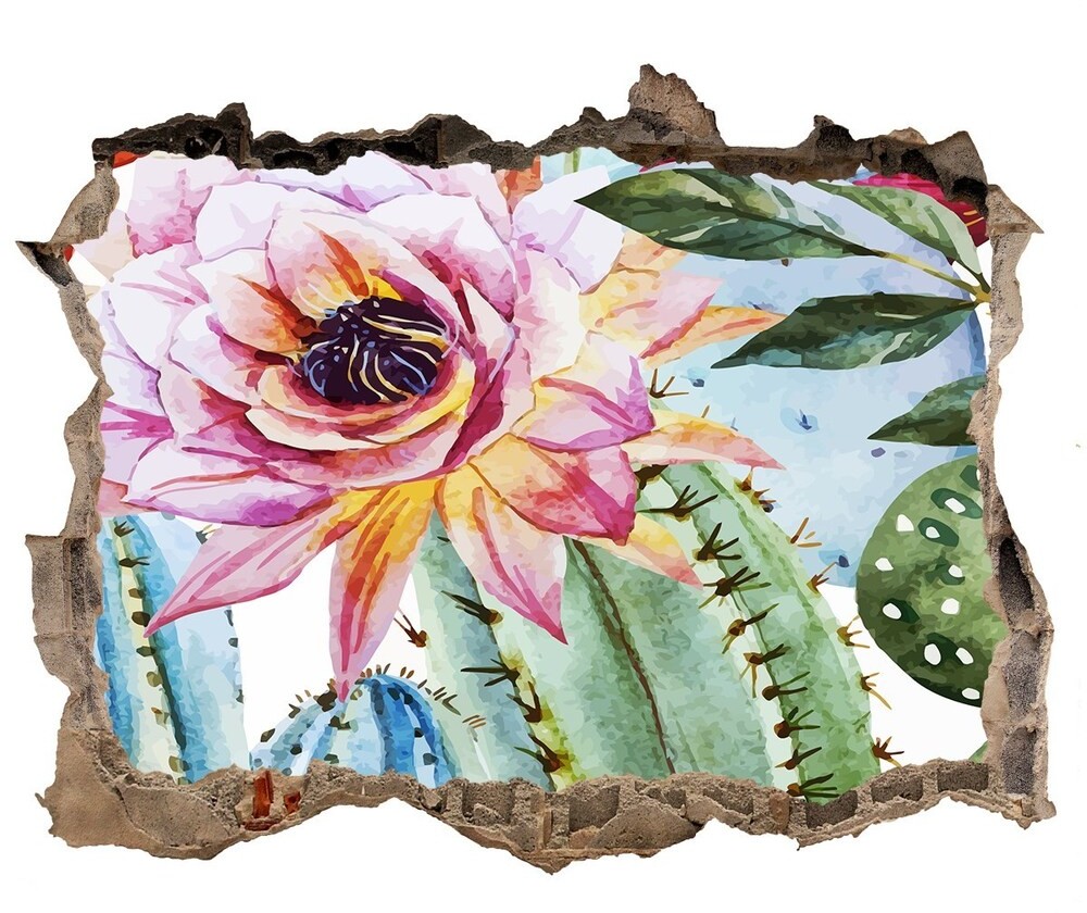 Wallmuralia.pl Okleina 3D dziura naklejka Kaktusy i kwiaty