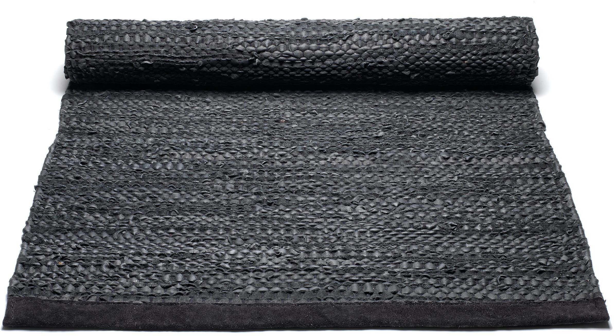 Rug Solid Chodnik czarny skórzany 75x200 cm Rug Solid