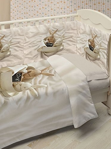 Ipersan 5-częściowy zestaw poszewka na kołdrę na łóżeczko dziecięce bunnies in Love kolor beżowy 566/NINNA NANNA/ B