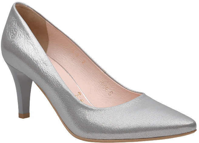 BIOECO Arka Szpilki Czółenka BIOECO 1904-1059 Arka Srebrne Brokat Soft Step System 28316