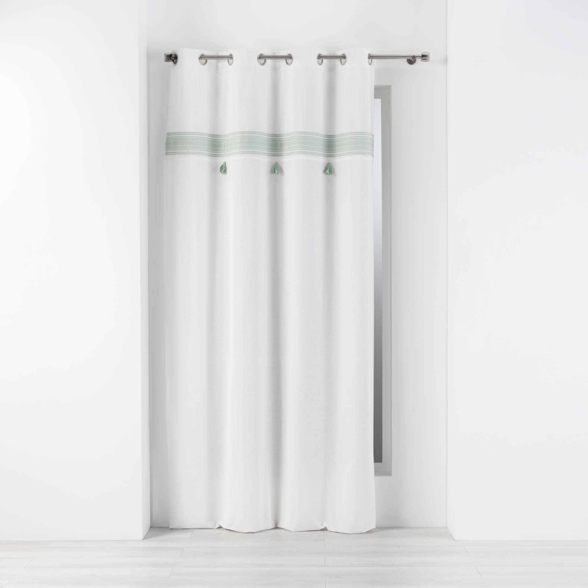 Zasłona na przelotkach bawełniana AMAYA 140 x 240 cm z orientalnym wzorem i miętowymi frędzlami 1609355