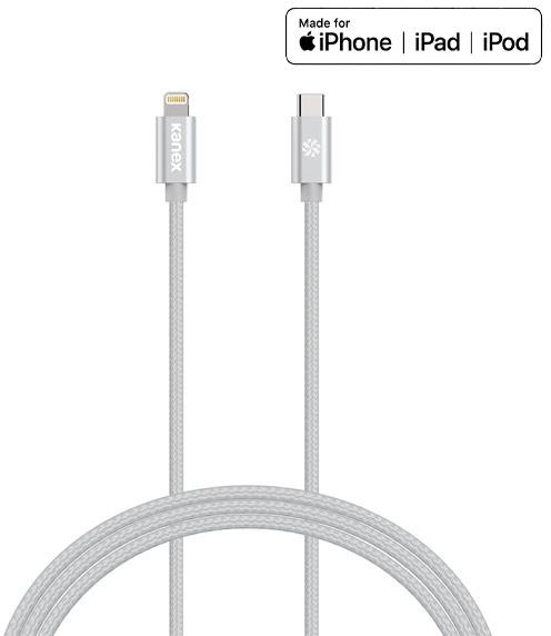 Kanex DuraBraid - Kabel USB-C (Power Delivery) na Lightning MFi 1,2 m (srebrny) K157-1528-1MSV