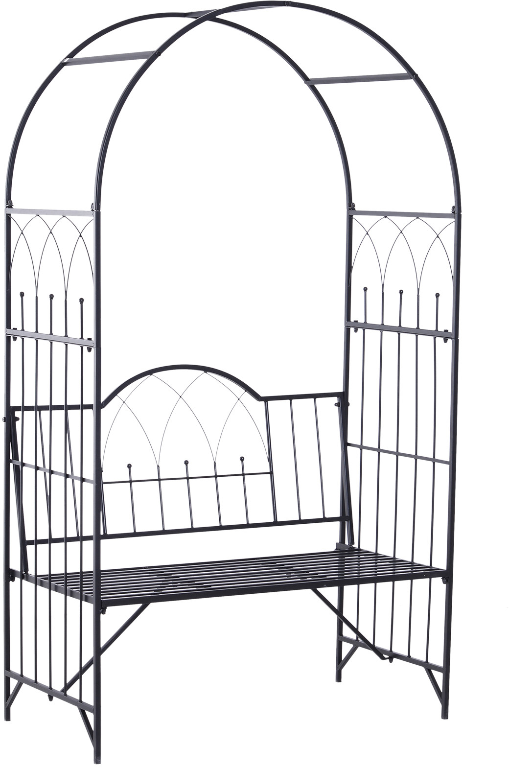 Outsunny PERGOLA Z ŁAWKĄ TREJAŻ OGRODOWA metal czarna 115 x 59 x 203 cm