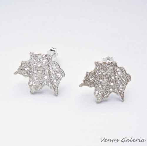 Kolczyki srebrne - Klon mały biały na sztyftach 198