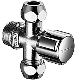 Schell 049910699 zawór regulacyjny narożny COMFORT, zawór kątowy/zawór 1/2'' x 3/8'', chromowany, krótka konstrukcja, z 2 wyjściami do rur miedzianych, 10 mm, rozeta, 54, 2 złączki zaciskowe 49910699