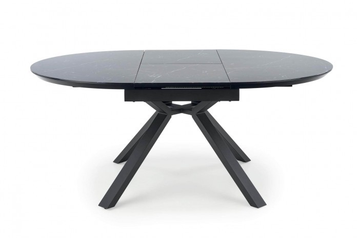 Halmar Stół okrągły szklany rozkładany VERTIGO blat - czarny marmur, nogi - czarne metalowe