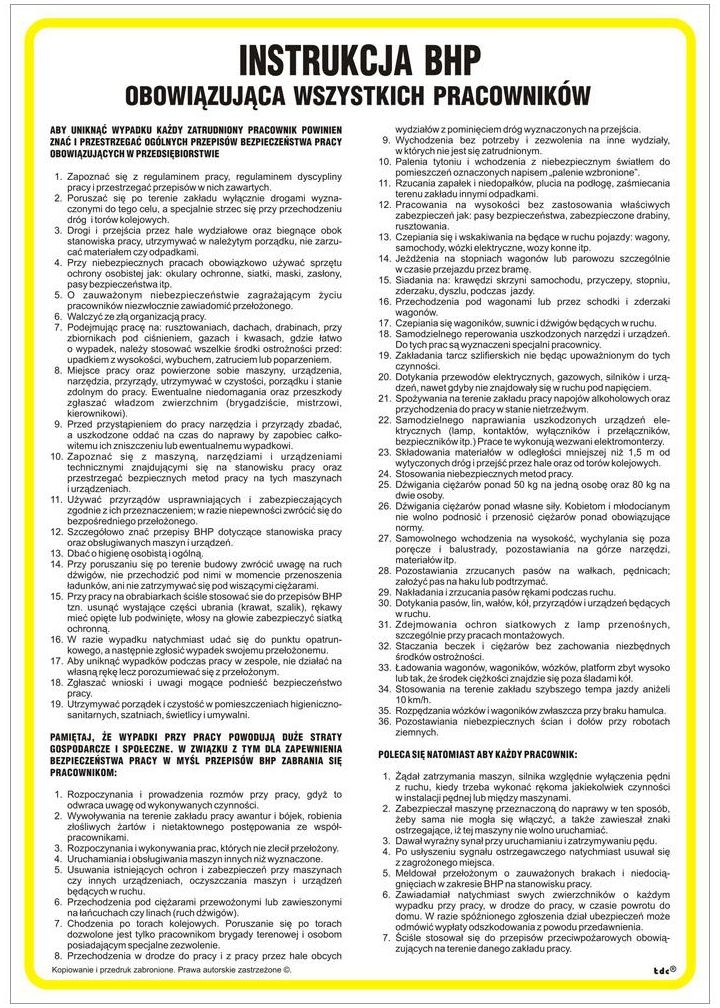 Znak informacyjny INSTRUKCJA OGÓLNA BHP