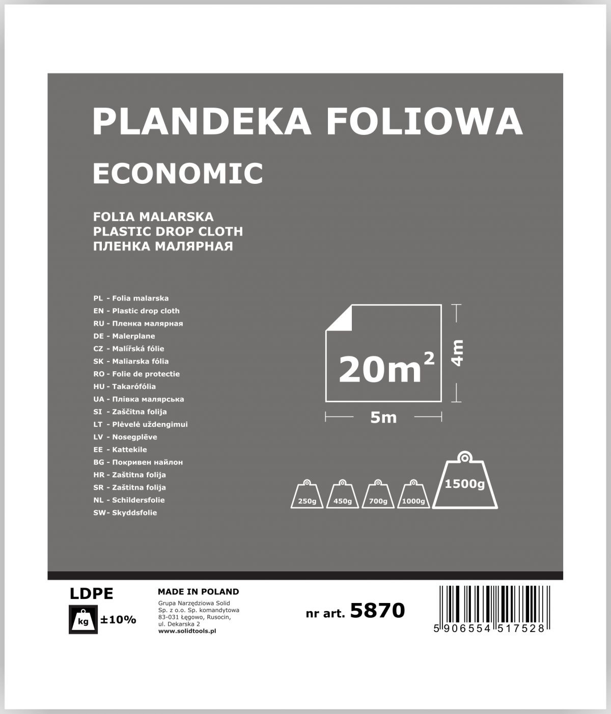 SOLID Folia malarska Plandeka Economy 4x5m 5870