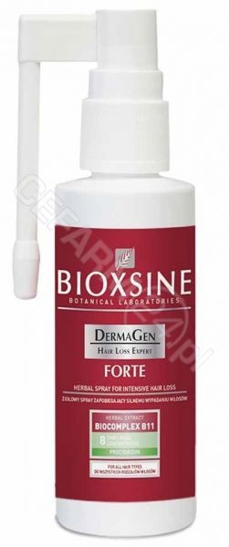 Opinie o BIOXSINE Dermagen Forte ziołowy spray zapobiegający silnemu wypadaniu włosów 60ml