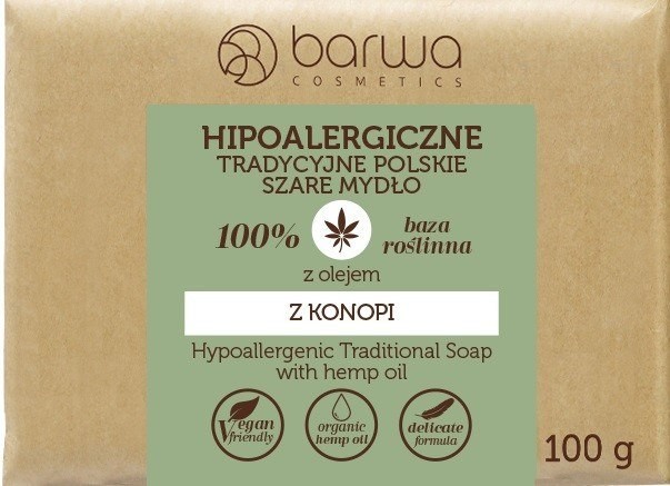 Barwa Hipoalergiczna Tradycyjne Polskie Mydło szare w kostce z olejem z konopii 100g 116982