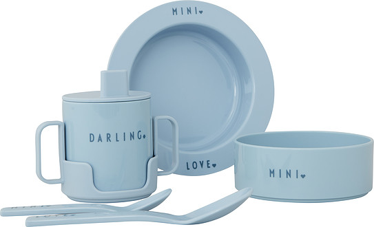 Design Letters Naczynia dziecięce Mini Favourite błękitne 5 el. 20103025LIGHTBLUE