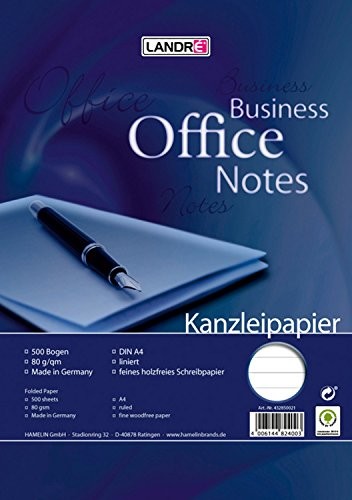 Landré landre 100050626 kancelarii Office, Plano DIN A4, linie 80 G/M kw. delikatna papier, papier do pisania ścieru drzewnego 500 arkuszy na opakowanie 100050626