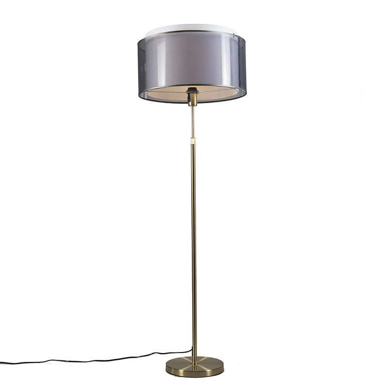 QAZQA Lampa podłogowa regulowana złota/mosiądz klosz czarno-biały 47cm - Parte