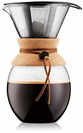 Bodum 11593-109 Pour Over Coffee Maker z filtrem permanentnym S/s, 12 kubków, 1,5 l, 140 ml, korek, szkło, 1,5 litra 11593-109