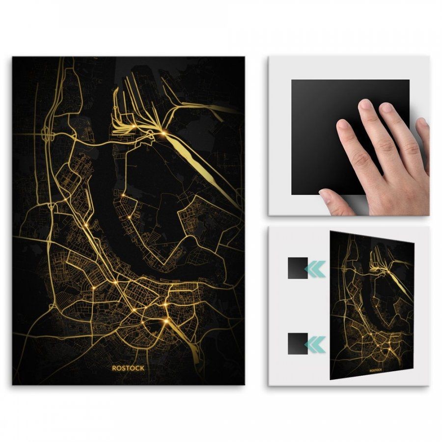Pix4home Plakat metalowy Mapa Night Lights Rostock M POS-M-03247