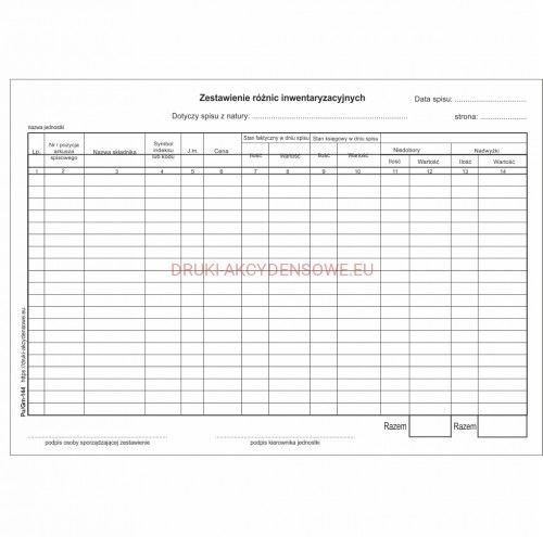 Firma krajewski Zestawienie różnic inwentaryzacyjnych / wersja elektroniczna [Pu/Gm-144e] Pu/Gm-144e