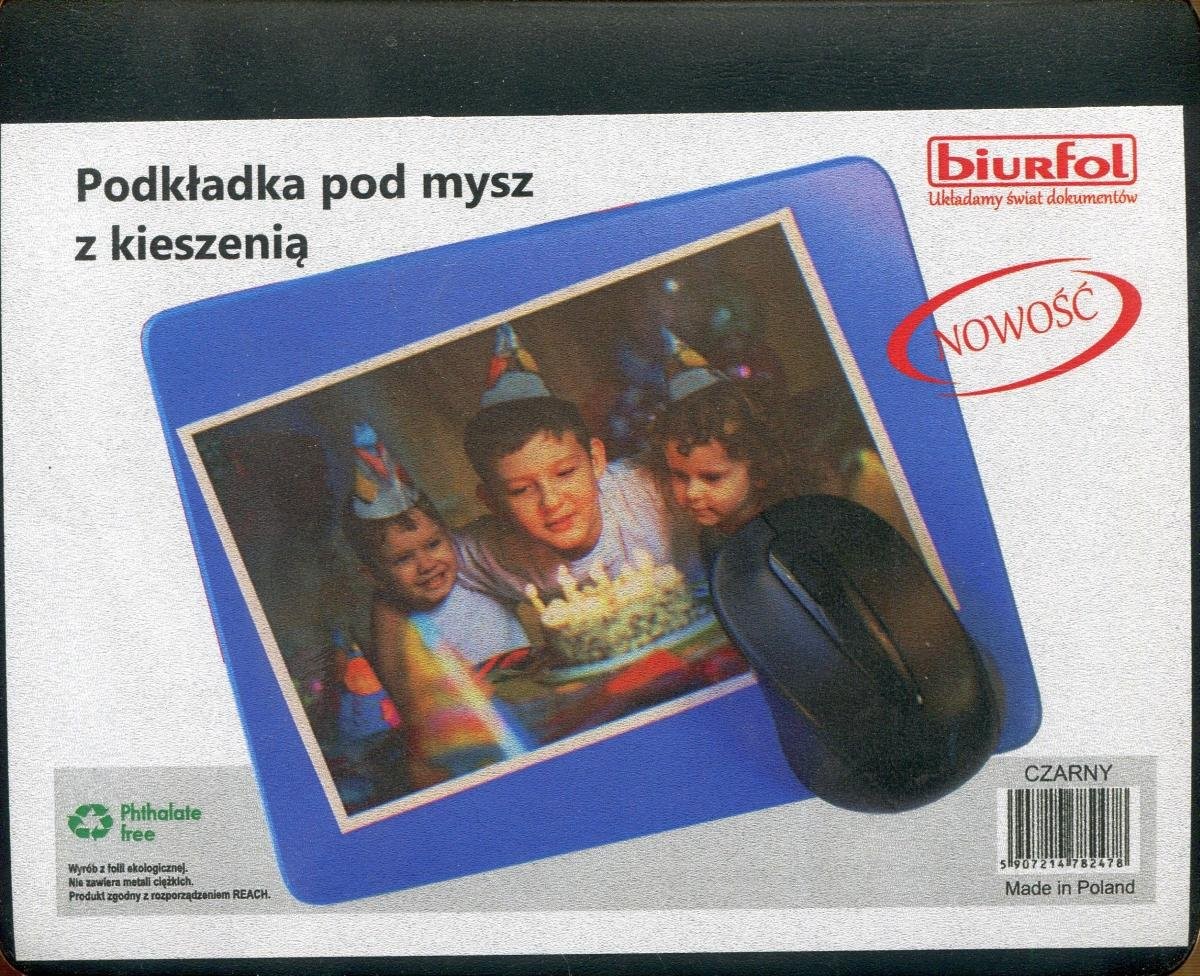 Biurfol Podkładka pod mysz z kieszenią, czarna